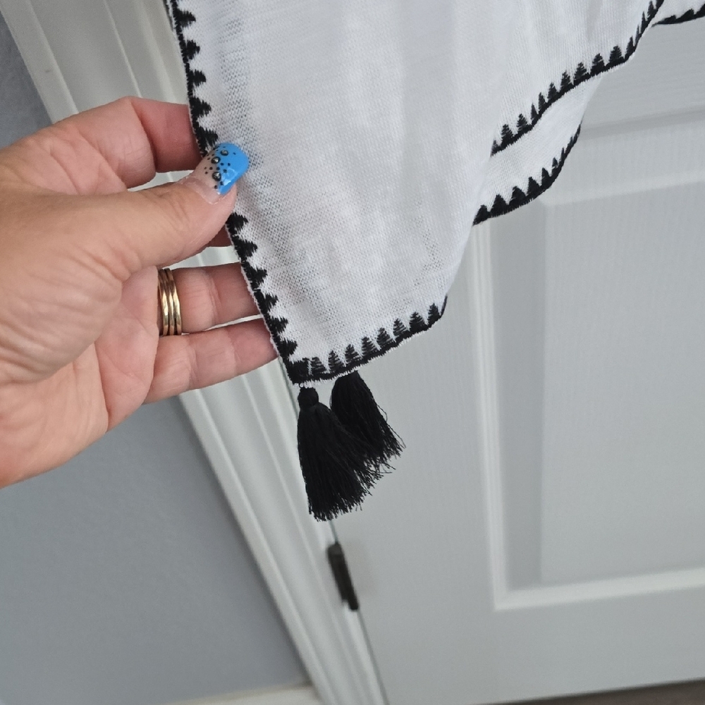 Chico's Black and White Embroidered Knit Poncho - Picture 5 of 10